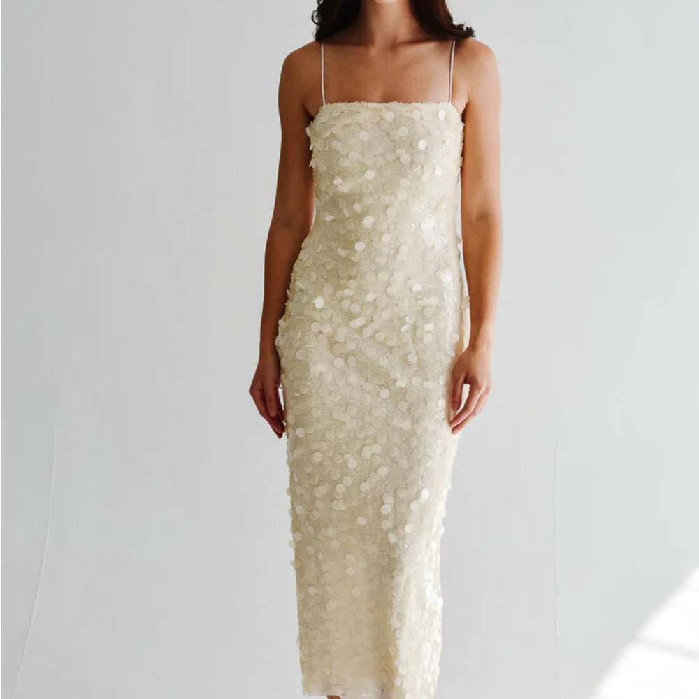 Cream Sequin Midi Dress
